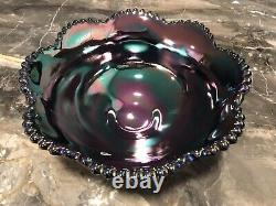 Fenton Amethyst Carnival Glass Punch Bowl Set With 8 Cups