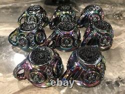 Fenton Amethyst Carnival Glass Punch Bowl Set With 8 Cups