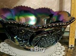 Fenton Amethyst Carnival Punch Bowl with 8 Punch Cups & Glass Ladle Punchbowl Set