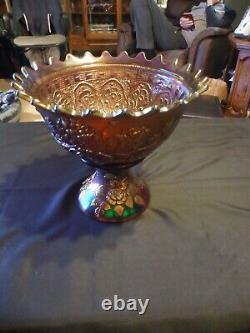 Fenton Amethyst Wreath of Roses Punch Bowl and Base Persian Medallion Interior