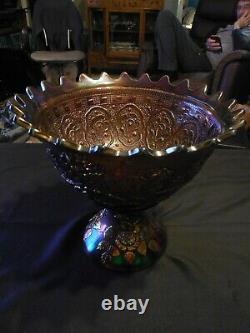 Fenton Amethyst Wreath of Roses Punch Bowl and Base Persian Medallion Interior