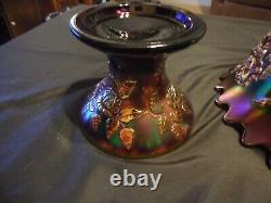 Fenton Amethyst Wreath of Roses Punch Bowl and Base Persian Medallion Interior