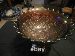 Fenton Amethyst Wreath of Roses Punch Bowl and Base Persian Medallion Interior