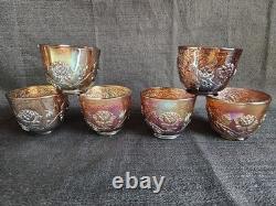 Fenton AmethystWreath Of Roses Persian Medallion Punch Bowl Set With7 Cups RARE