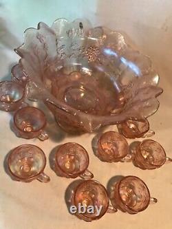 Fenton Art Glass 2002 Historic Collection Sunset Satin Stretch Punch Bowl Set
