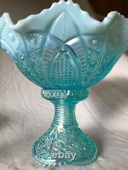 Fenton Art Glass 2005 Platinum Collection Aquamarine Opalescent Punch Bowl