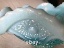 Fenton Art Glass 2005 Platinum Collection Aquamarine Opalescent Punch Bowl