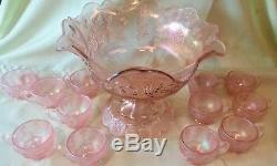 Fenton Art Glass Historic Sunset Glass Punch Bowl Set