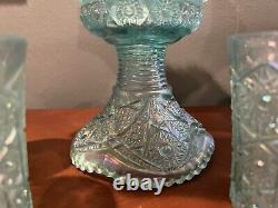 Fenton Art Glass Hobstar Aquamarine Opalescent Punch Bowl