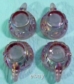 Fenton Art Glass Rose Pearl Miniature Punch Bowl Set- Hobstar/feather Design