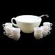 Fenton Art Glass White Hobnail Handled Punch Bowl, 12 Punch Cups & Ladle