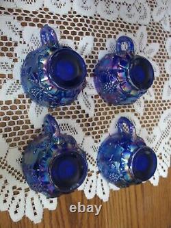 Fenton Blue Carnival Glass Paneled Grape Bunch Bowl Set