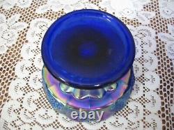 Fenton Blue Carnival Glass Paneled Grape Bunch Bowl Set