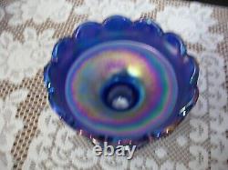 Fenton Blue Carnival Glass Paneled Grape Bunch Bowl Set