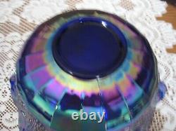 Fenton Blue Carnival Glass Paneled Grape Bunch Bowl Set