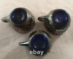 Fenton Carnival Glass Orange Tree Punch Bowl Set With 3 Cups Cobalt Blue