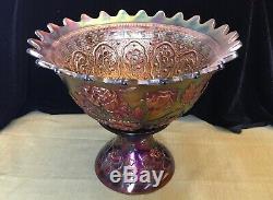 Fenton Carnival Glass Wreath Of Roses / Persian Medallion Punch Bowl Amethyst