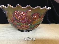 Fenton Carnival Glass Wreath Of Roses / Persian Medallion Punch Bowl Amethyst