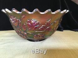 Fenton Carnival Glass Wreath Of Roses / Persian Medallion Punch Bowl Amethyst