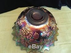 Fenton Carnival Glass Wreath Of Roses / Persian Medallion Punch Bowl Amethyst