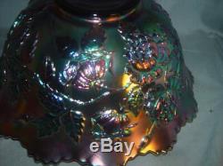 Fenton Carnival Glass Wreath Of Roses Punch Bowl Top, Purple Grape Interior