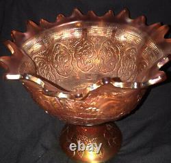 Fenton Carnival Glass Wreath of Roses Punch Bowl & Base, Marigold Rare Antique