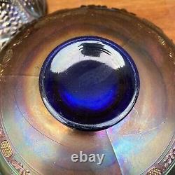 Fenton Electric Blue Orange Tree Flared / Ruffled Punch Bowl And Base