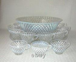 Fenton French Opalescent Hobnail 13 Pc Punch Set withBowl, Underplate & 11 Cups