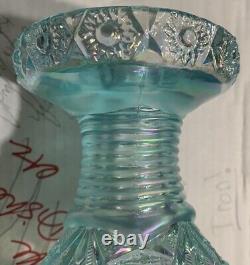 Fenton Glass 2005 Platinum Hobstar Aquamarine Opalescent Punch Bowl With 6 Tumbler