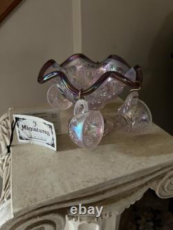 Fenton Glass Iridescent Dusty Rose Mini Punch Bowl Set