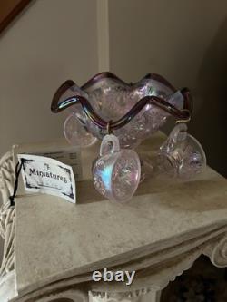 Fenton Glass Iridescent Dusty Rose Mini Punch Bowl Set