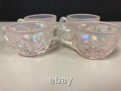 Fenton Glass Mini Plum Crest Punch Bowl & 4 Cups Iridized Gorgeous