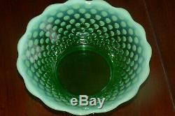 Fenton Green Opalescent Hobnail Punch Bowl Base 12 Cups with Holders GLOWS