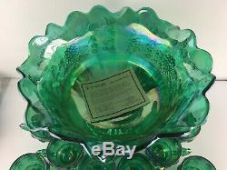 Fenton Green Paneled Grapes Punch Bowl Set with 12 Cups