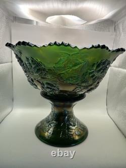 Fenton Green Wreath Of Roses Punch Bowl And 4 Cups