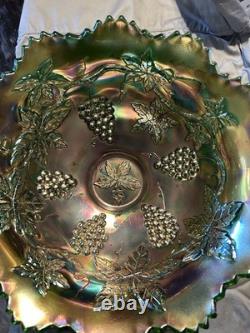 Fenton Green Wreath Of Roses Punch Bowl And 4 Cups