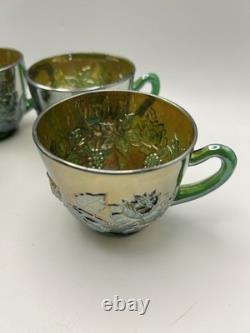 Fenton Green Wreath Of Roses Punch Bowl And 4 Cups