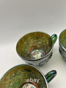 Fenton Green Wreath Of Roses Punch Bowl And 4 Cups