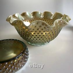 Fenton Hobnail Aquagold Opalescent Champagne Punchbowl & Coupes Rare