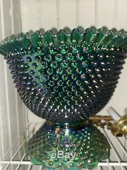 Fenton Hobnail Carnival Green Punchbowl