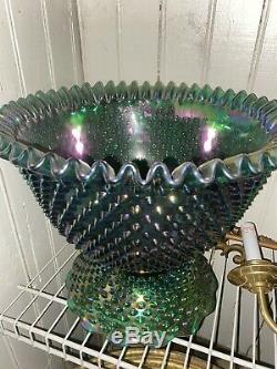 Fenton Hobnail Carnival Green Punchbowl