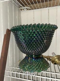 Fenton Hobnail Carnival Green Punchbowl