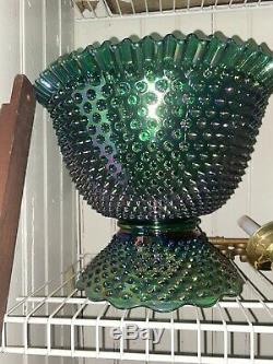 Fenton Hobnail Carnival Green Punchbowl