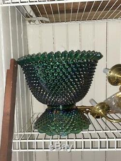 Fenton Hobnail Carnival Green Punchbowl