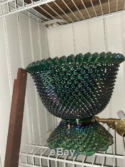 Fenton Hobnail Carnival Green Punchbowl