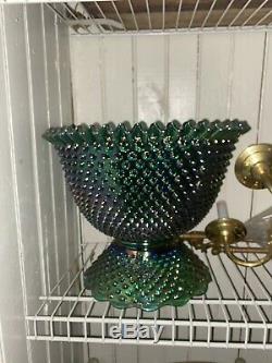 Fenton Hobnail Carnival Green Punchbowl