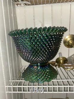 Fenton Hobnail Carnival Green Punchbowl