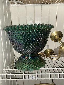 Fenton Hobnail Carnival Green Punchbowl