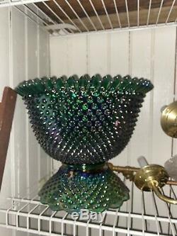 Fenton Hobnail Carnival Green Punchbowl