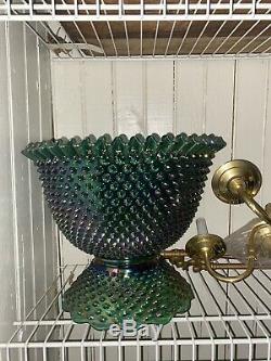 Fenton Hobnail Carnival Green Punchbowl